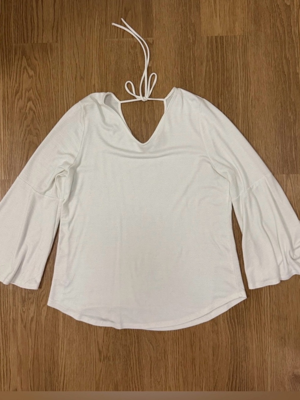 LOFT Women’s White/off white Tie-Back V-Neck Top with Bell Sleeves Size Small